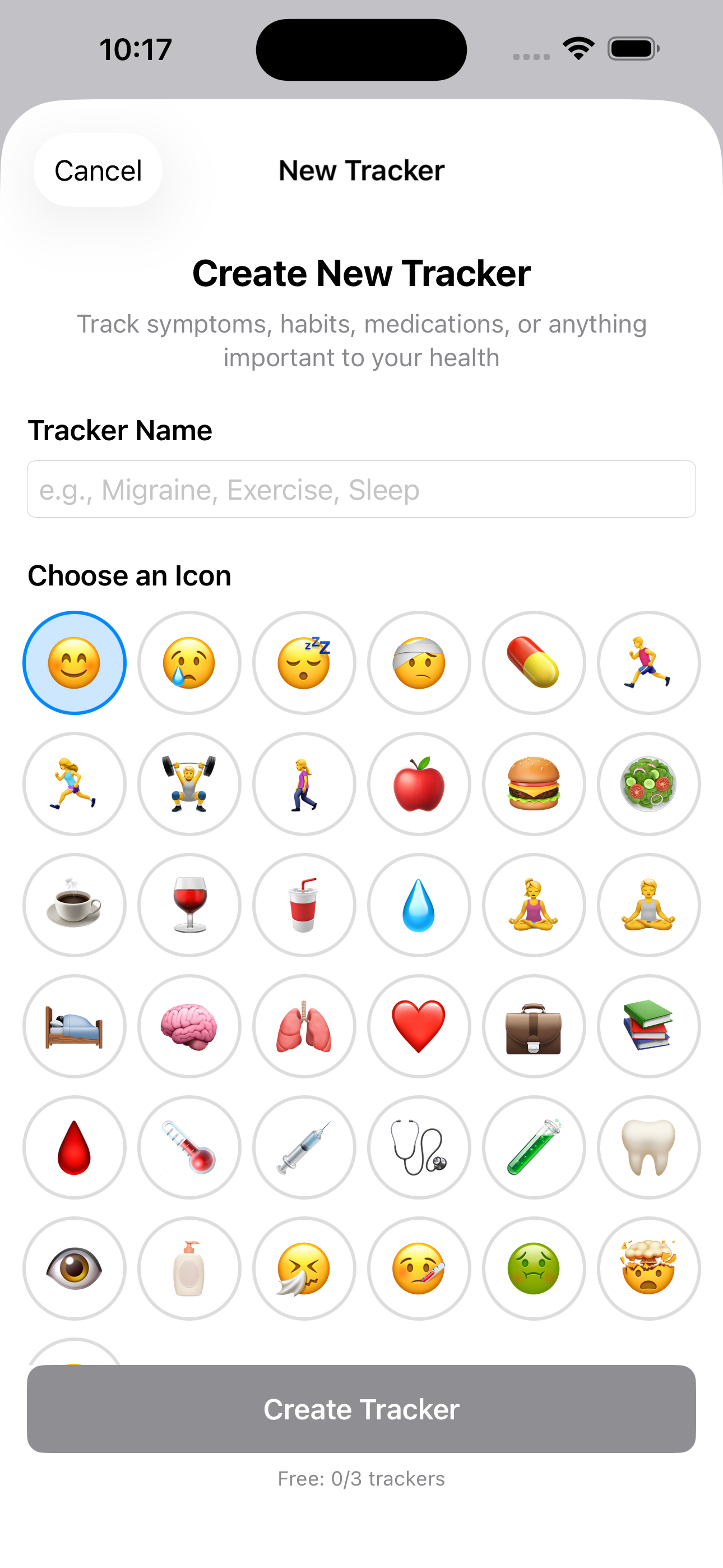 Create tracker screen with emoji and options