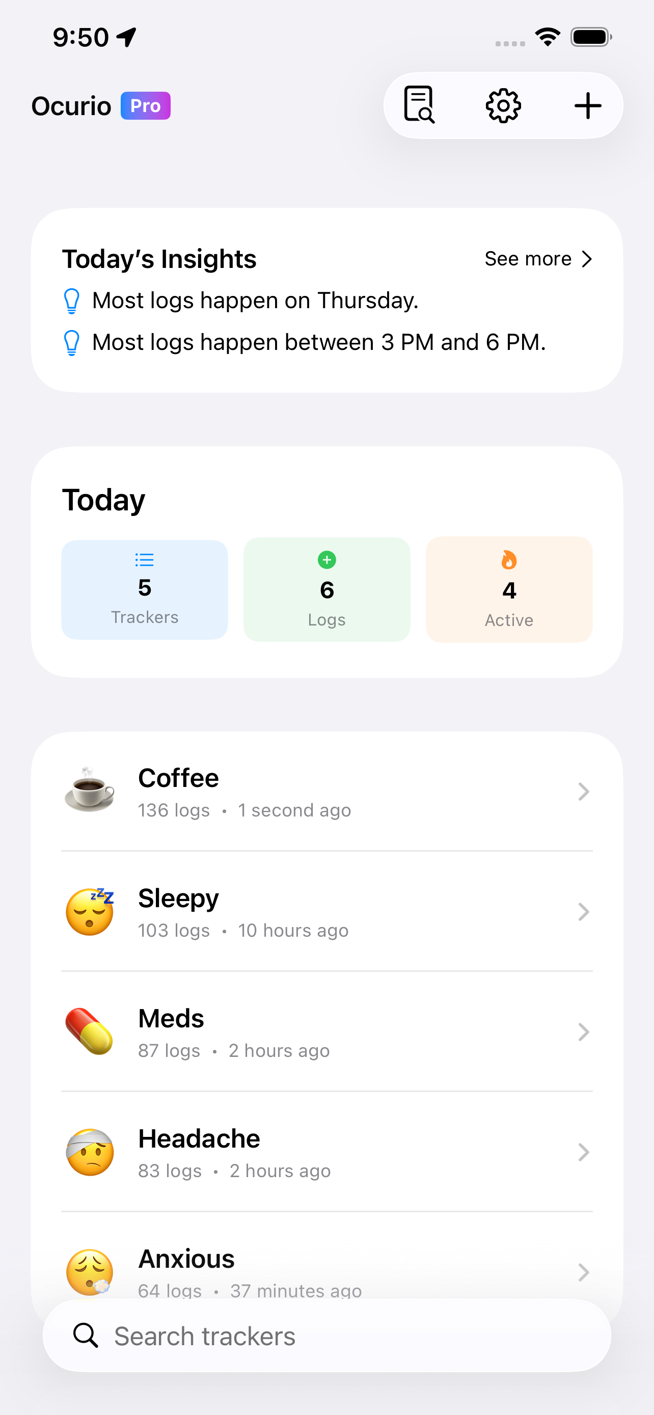 Ocurio home dashboard with today's insights