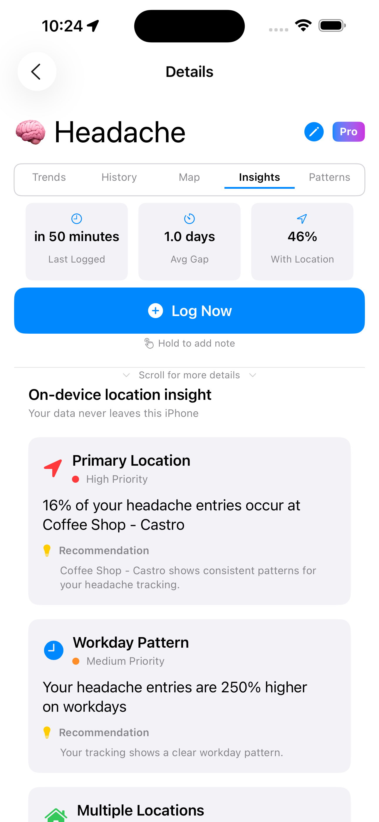 Ocurio insights screen