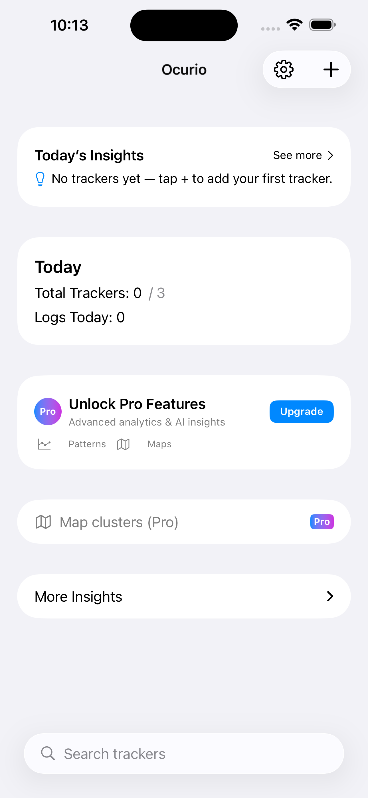 Home dashboard showing quick logging